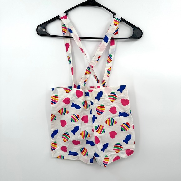 Vintage Petite Princess Girls Suspender Shorts White Heart Fish Rainbow Size 6X - Picture 4 of 8